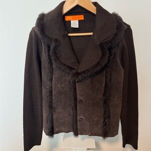 Cynthia Steffe Dark Brown Suede Jacket/sweater with rabbit trim